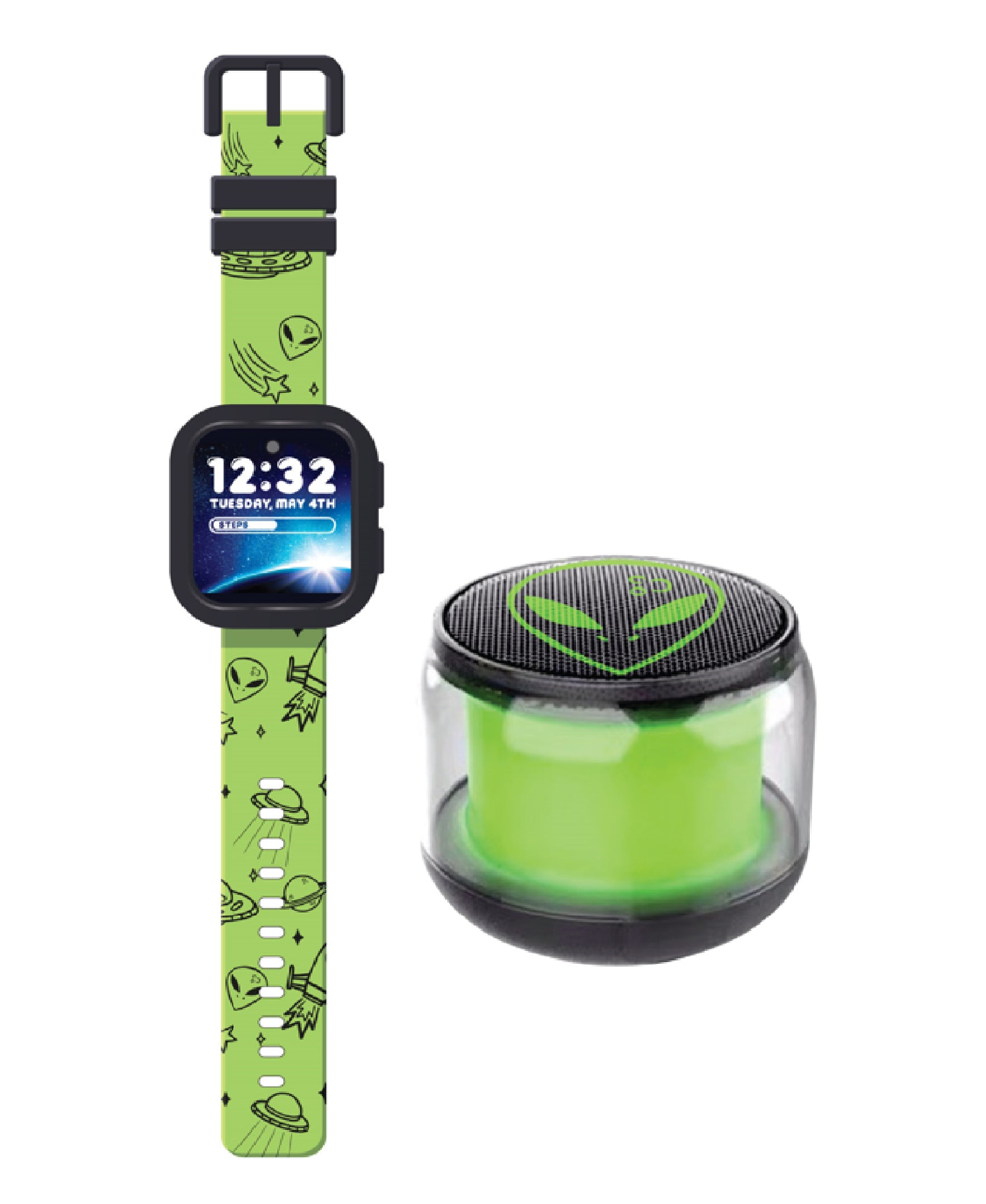 PlayZoom Boys V3 Green Alein Ufo W/Bluetooth Speaker Set