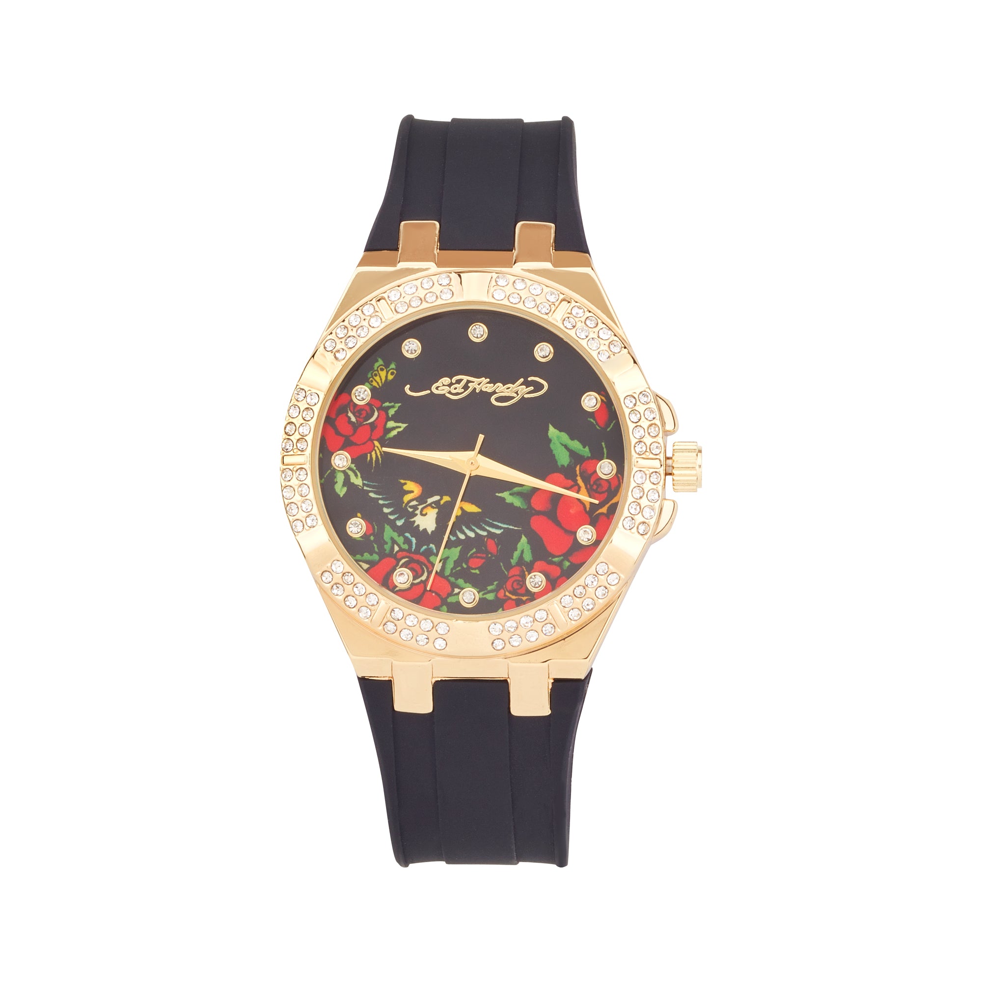 Ed Hardy Ladies Black/Black Plain Watch Analog