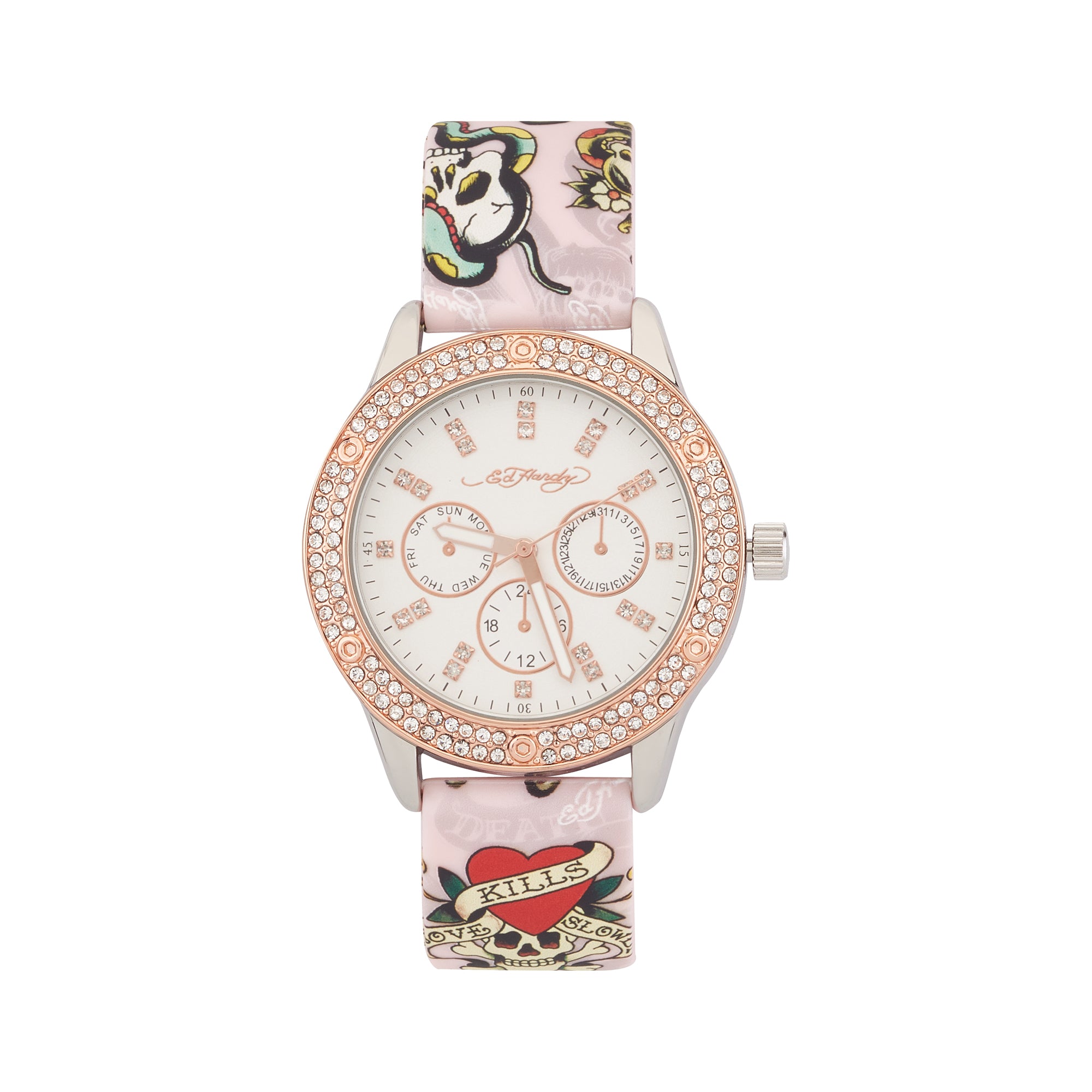 Ed Hardy Ladies Rubber Silv/Multi(Print) Plain Analog Watch