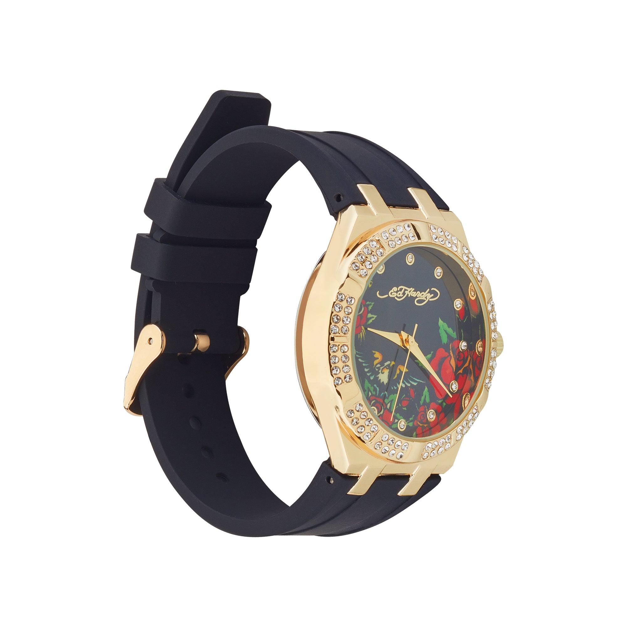 Ed Hardy Ladies Black/Black Plain Watch Analog