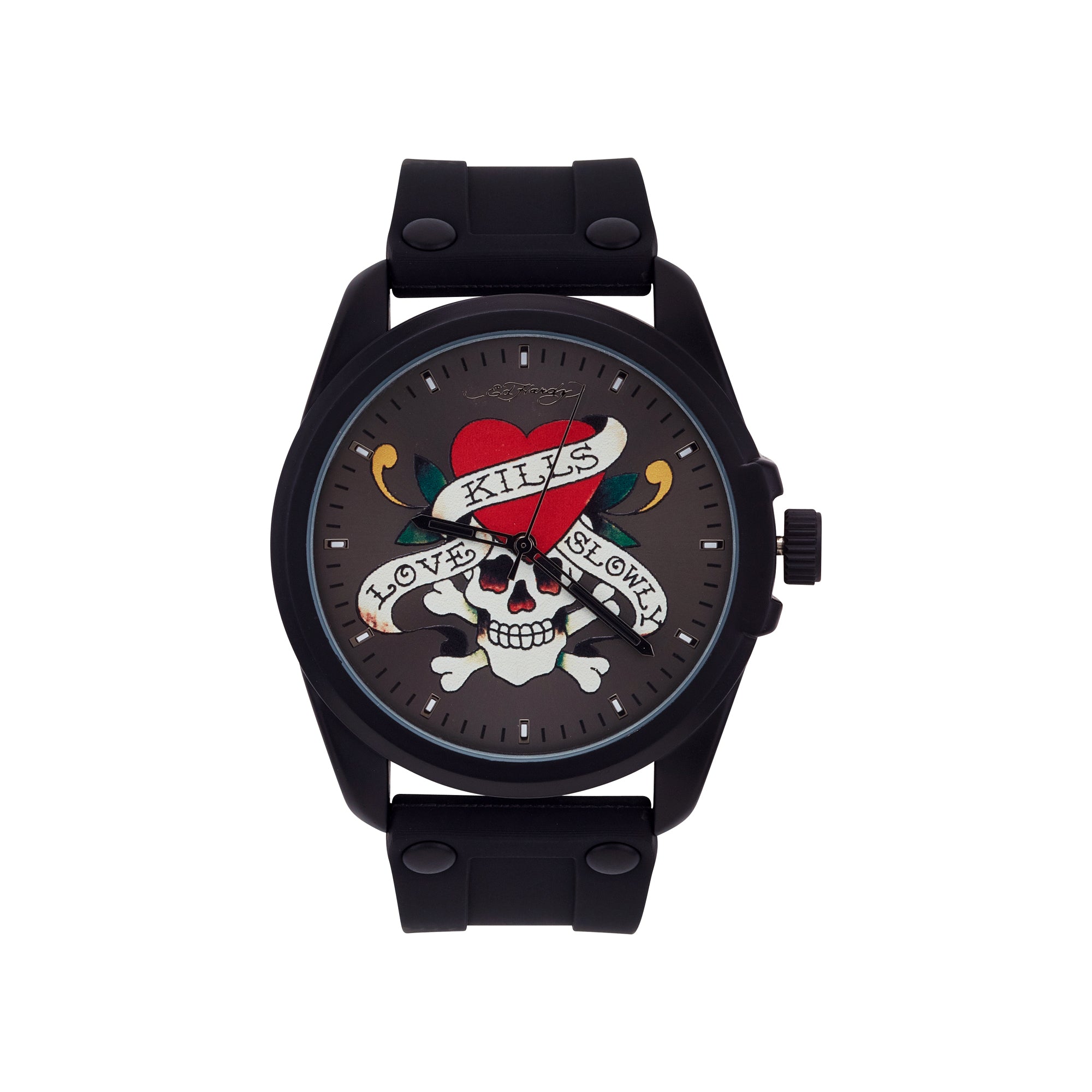 Ed Hardy Men's Matte Black Silicone Strap Watch 46mm