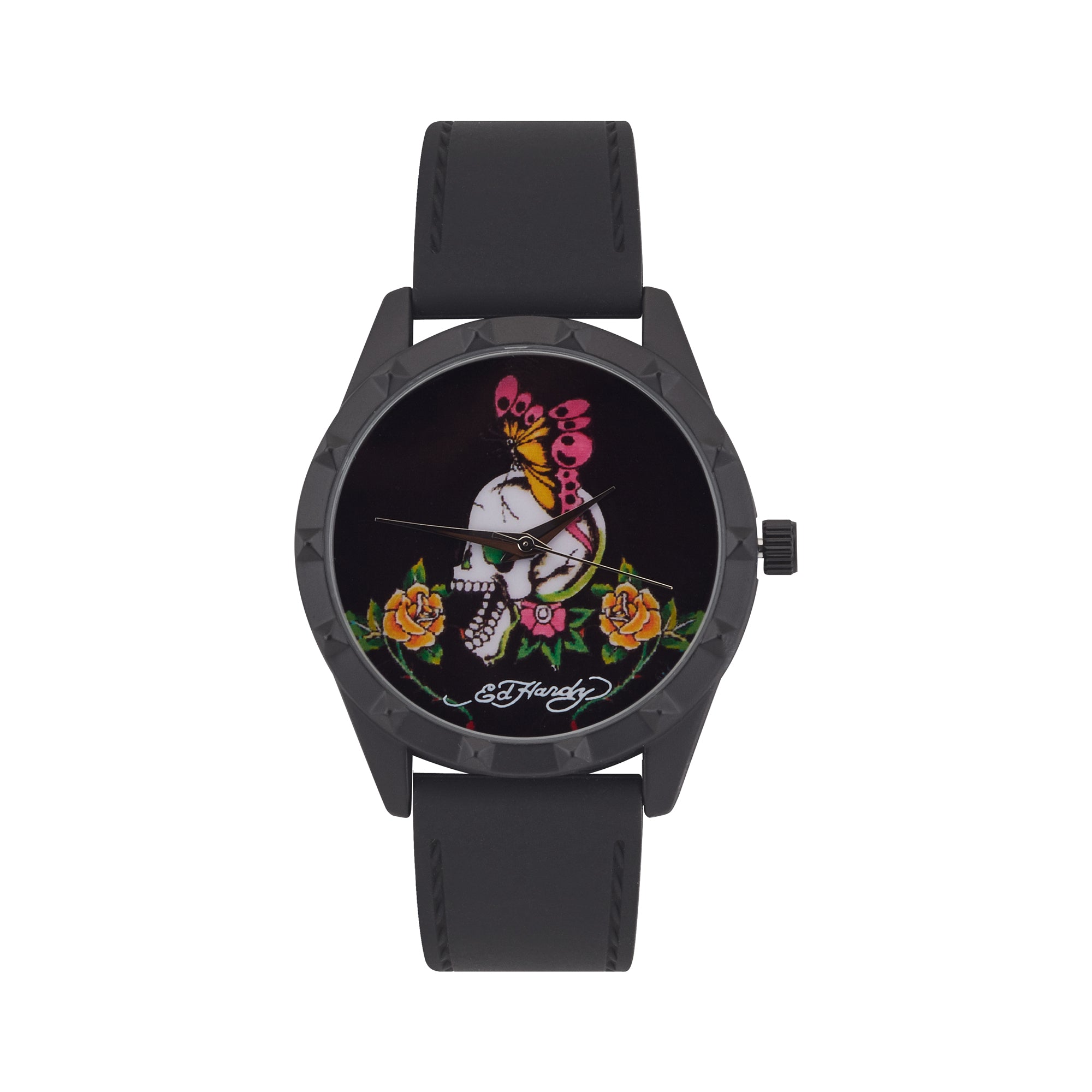 Ed Hardy Ladies Black/Black Plain Watch Analog