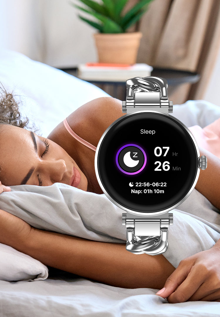 person sleeping with smartwatch sleep interface