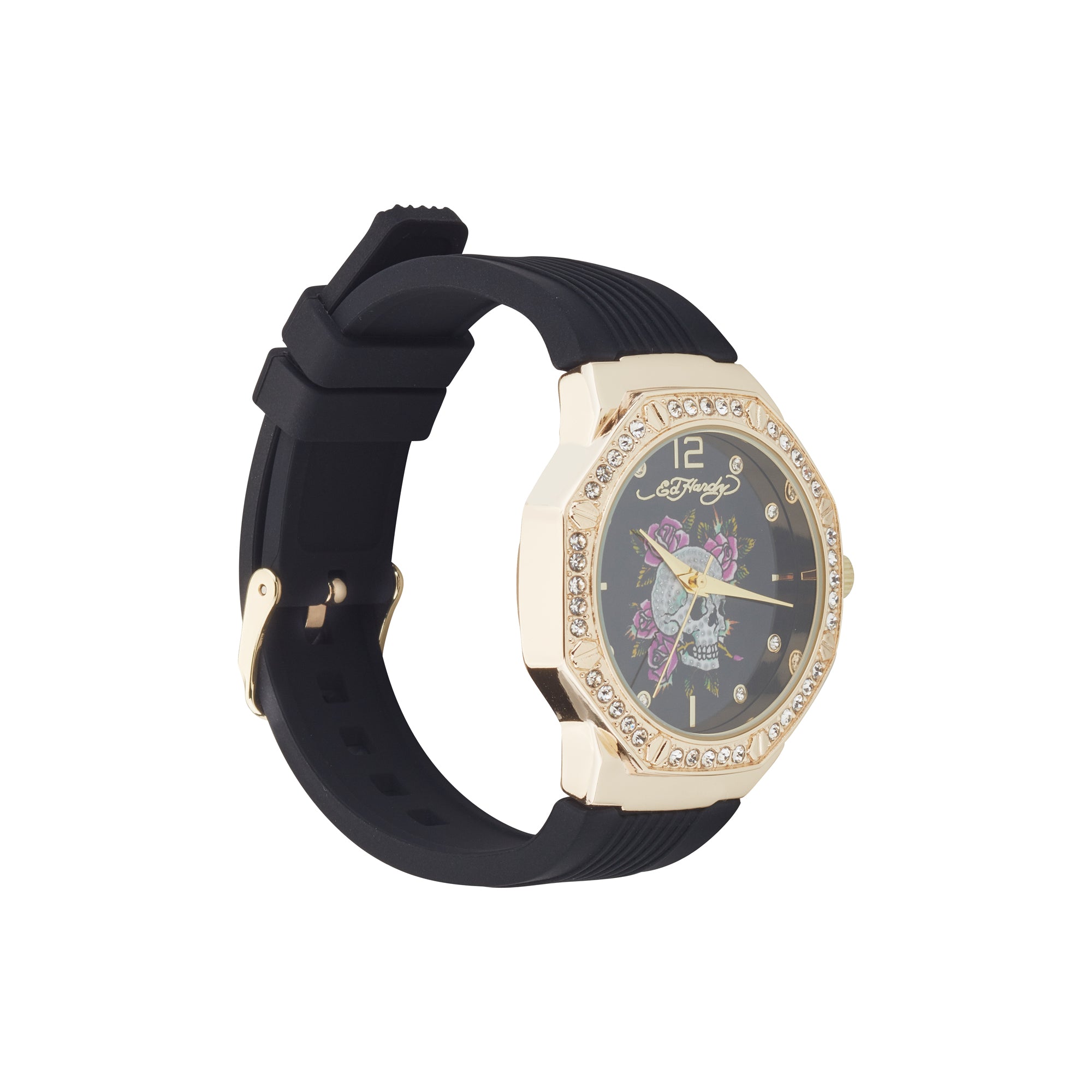 Ed Hardy Ladies Rubber Black/Black Plain Analog Watch