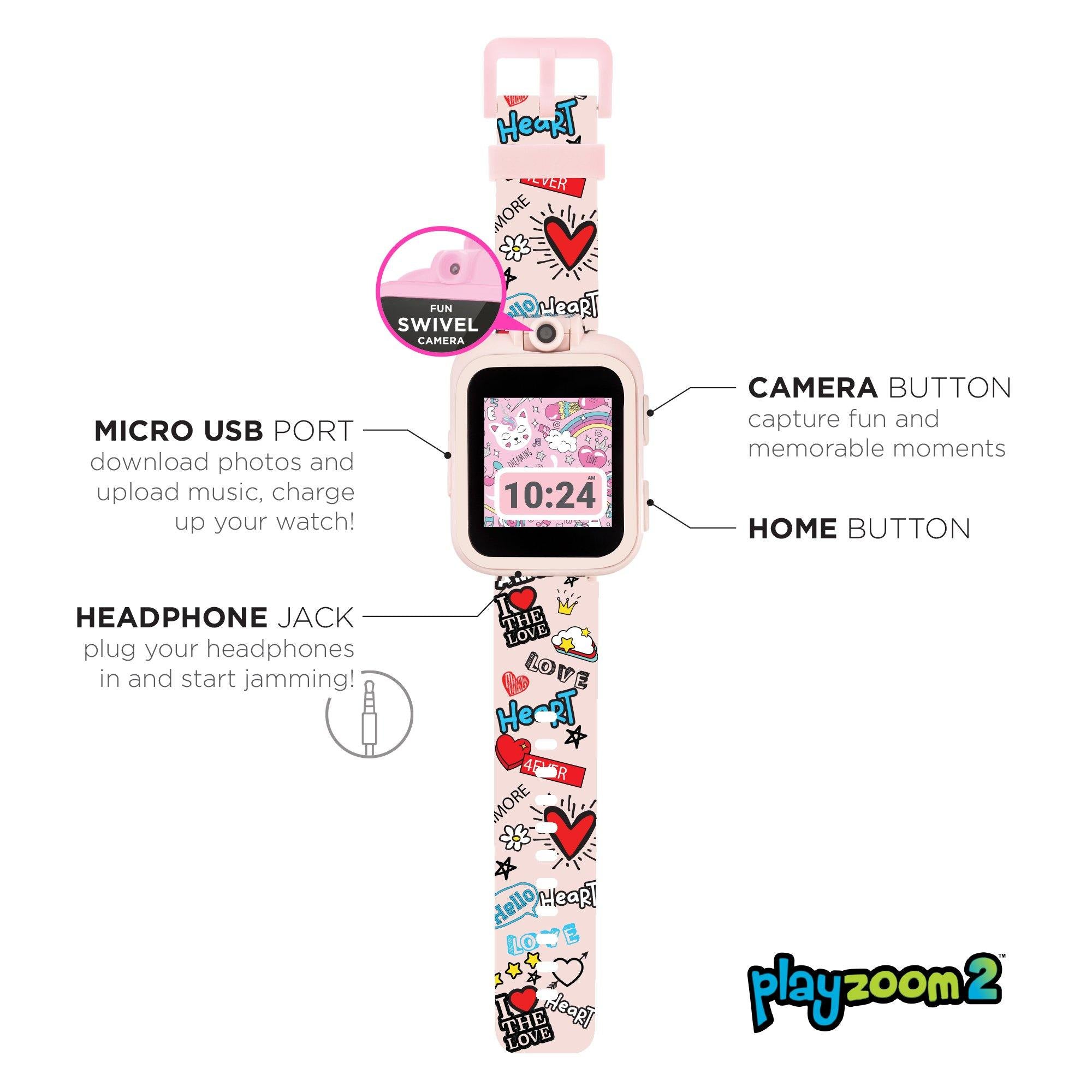 PlayZoom 2 Kids Smartwatch: Pink Grafitti Print affordable smart watch