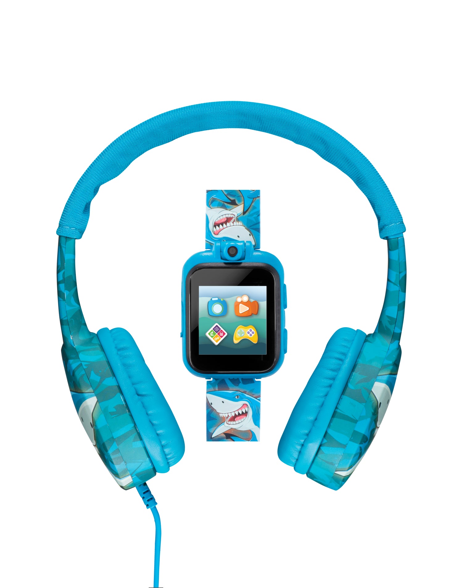 PlayZoom 2 Kids Smartwatch with Headphones: Blue Multi Shark affordable smart watch with headphones