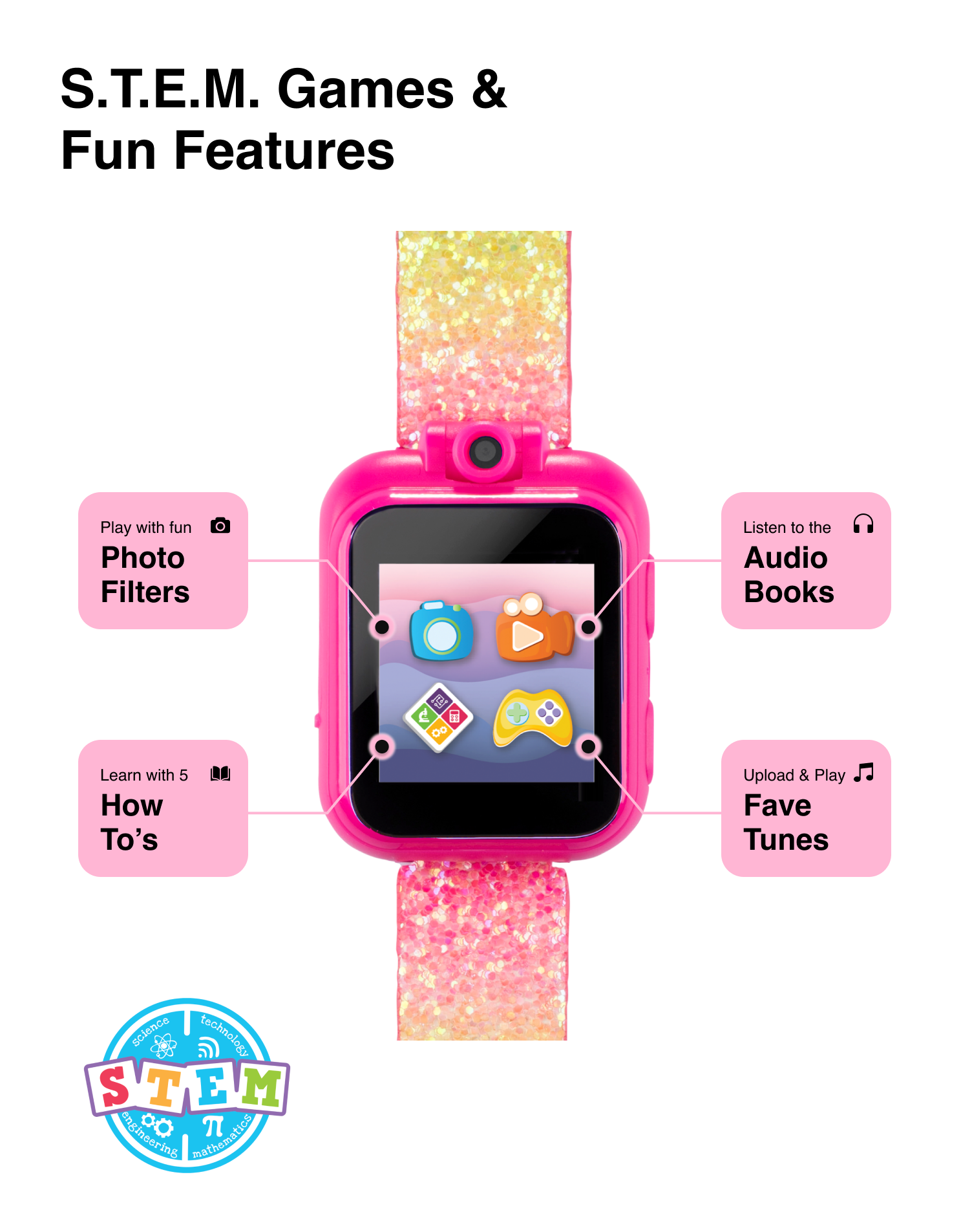 PlayZoom 2 Kids Smartwatch: Pastel Rainbow Glitter Print affordable smart watch