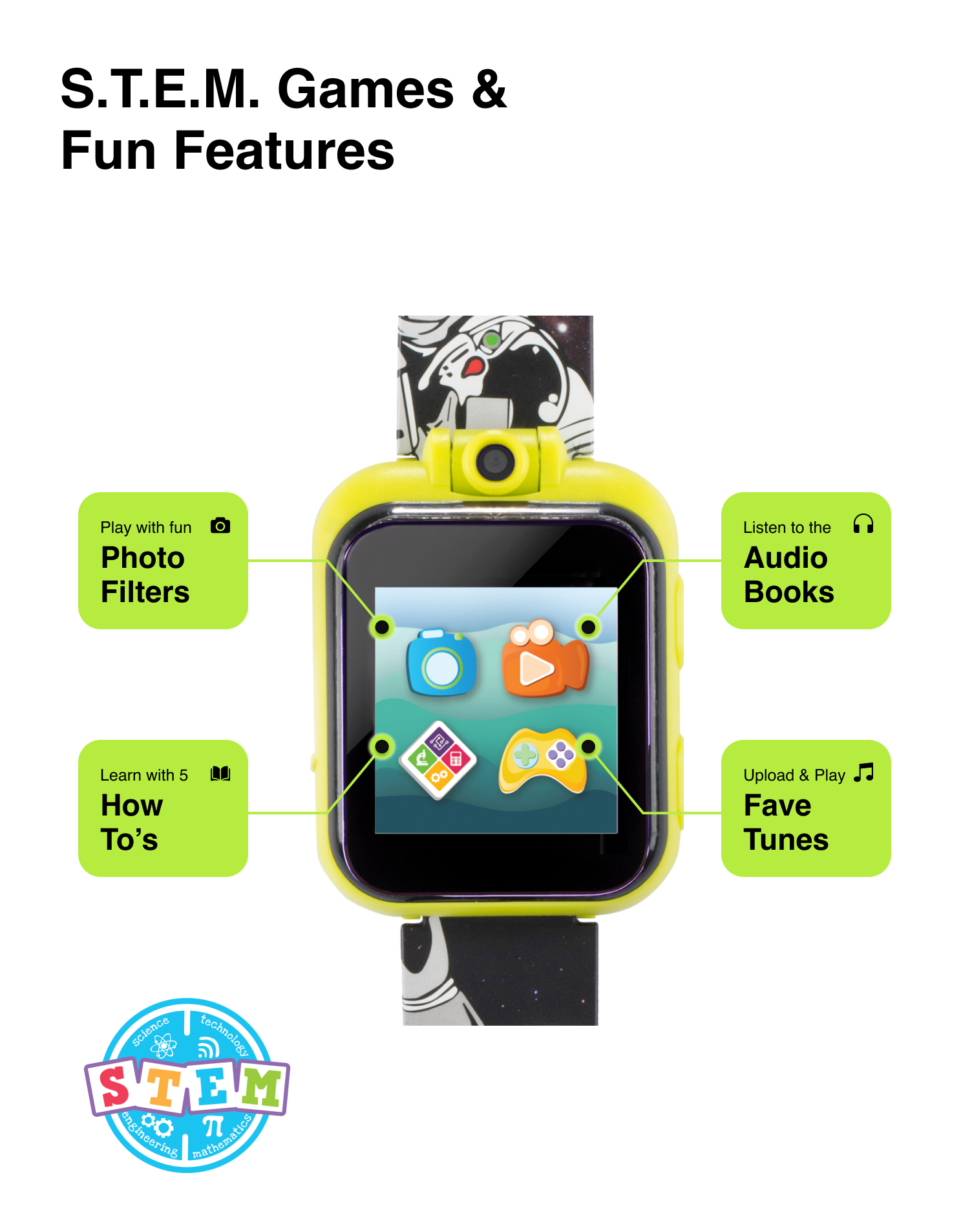 PlayZoom 2 Kids Smartwatch with Headphones: Green Astronaut affordable smart watch with headphones