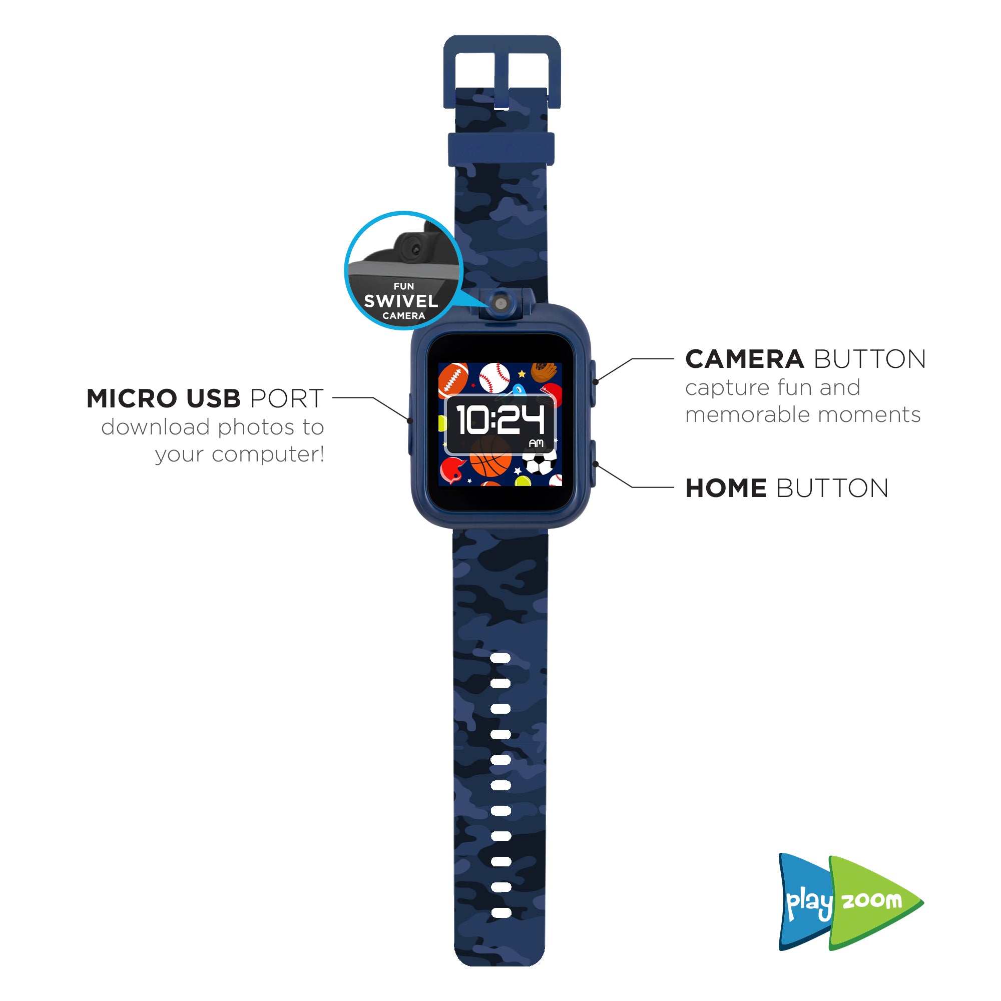 PlayZoom Smartwatch for Kids: Blue Camo affordable smart watch