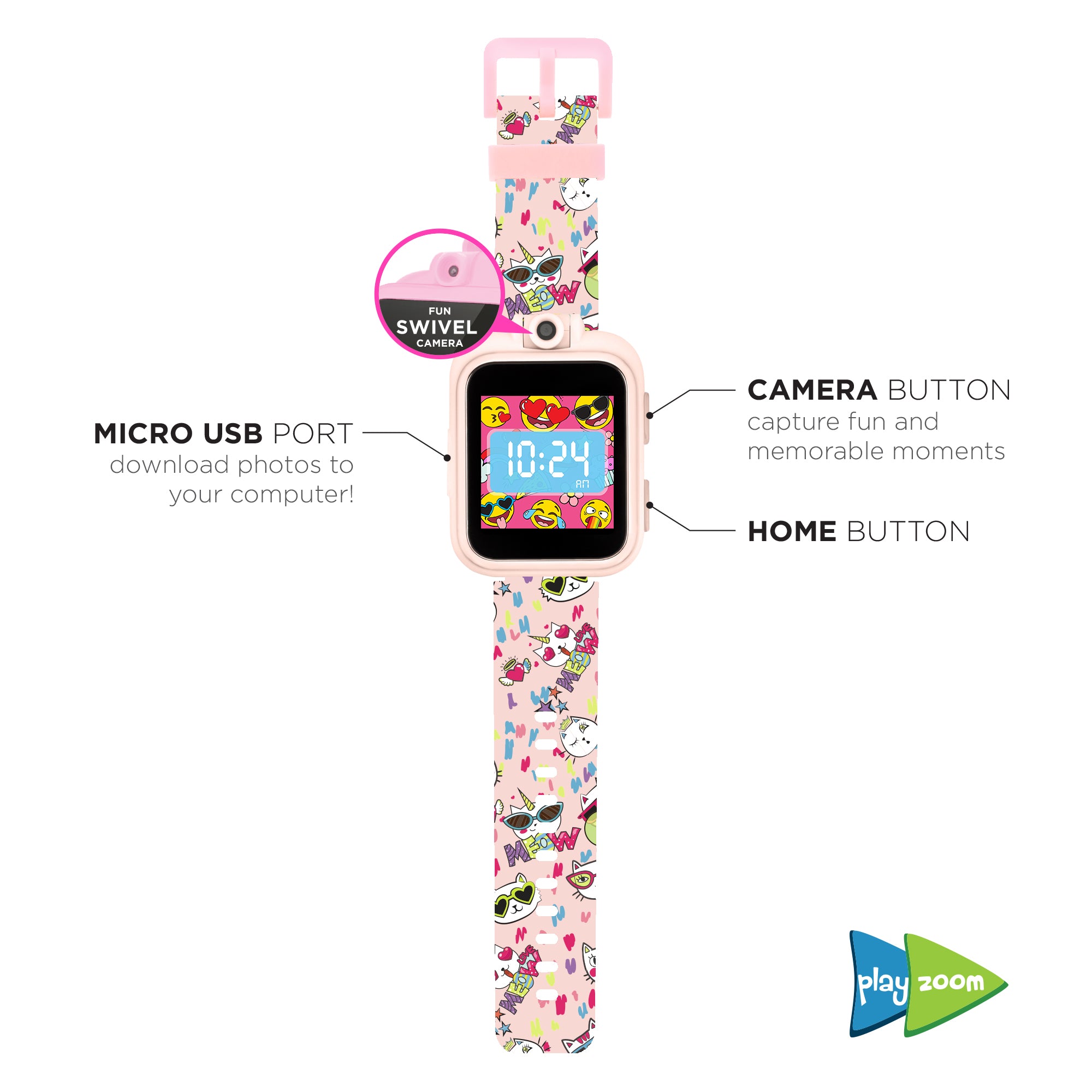 PlayZoom Smartwatch for Kids: Blush Cats affordable smart watch