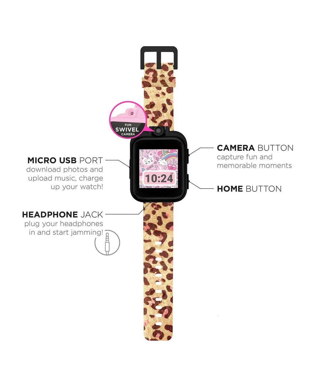 PlayZoom 2 Kids Smartwatch & Earbuds Set: Leopard Print